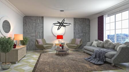 Interior of the living room. 3D illustration.