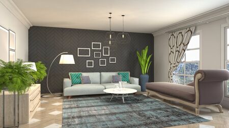 Interior of the living room. 3D illustration.