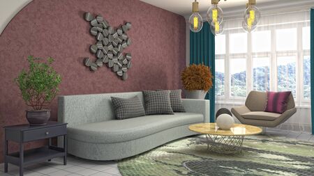 Interior of the living room. 3D illustration.