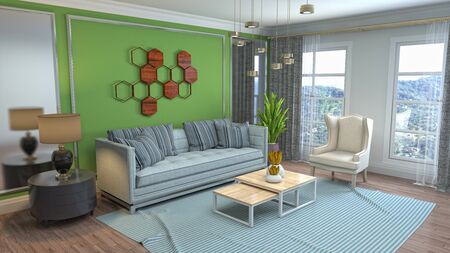 Interior of the living room. 3D illustration.