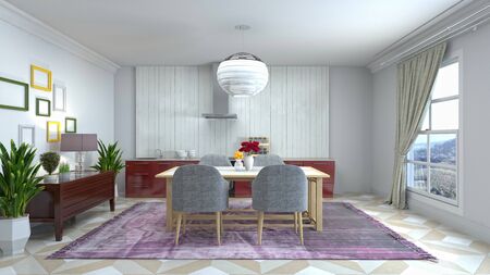 Interior dining area. 3d illustration.
