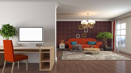 Interior of the living room. 3D illustration.