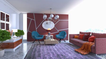 Interior of the living room. 3D illustration.