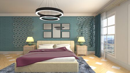Bedroom interior. Bed. 3d illustration.の写真素材