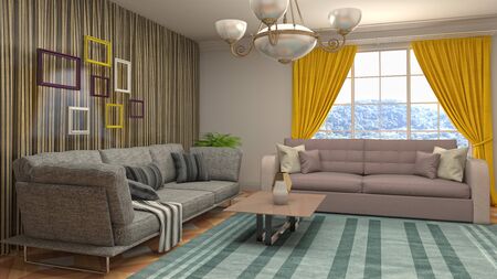 Interior of the living room. 3D illustration.
