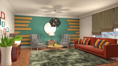 Interior of the living room. 3D illustration.