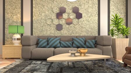 Interior of the living room. 3D illustration.