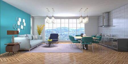 Interior of the living room. 3D illustration.