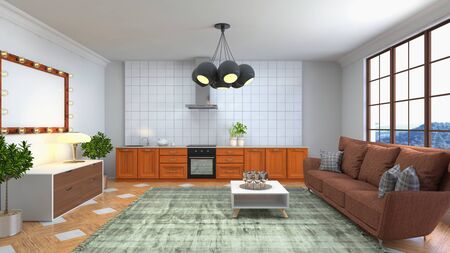Interior of the living room. 3D illustration.