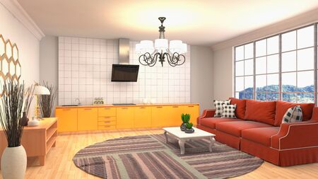 Interior of the living room. 3D illustration.
