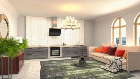 Interior of the living room. 3D illustration.
