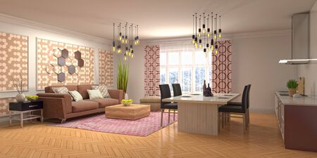 Interior of the living room. 3D illustration.