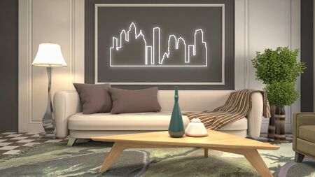 Interior of the living room. 3D illustration.
