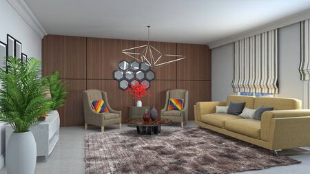 Interior of the living room. 3D illustration.