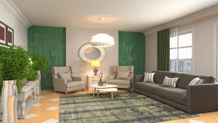 Interior of the living room. 3D illustration.