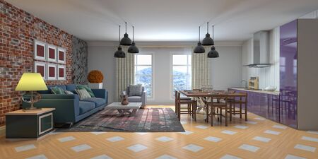 Interior of the living room. 3D illustration.の写真素材