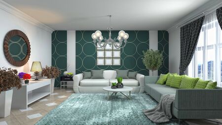 Interior of the living room. 3D illustration.
