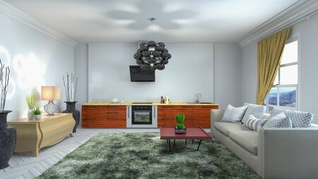Interior of the living room. 3D illustration.