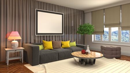 mock up poster frame in interior background. 3D Illustration.