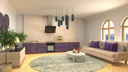Interior of the living room. 3D illustration.