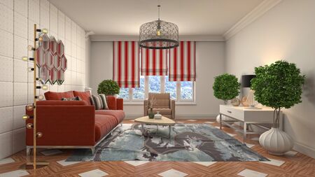 Interior of the living room. 3D illustration.