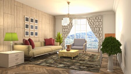 Interior of the living room. 3D illustration.