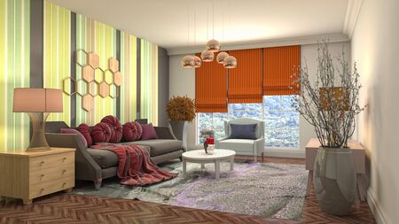 Interior of the living room. 3D illustration.