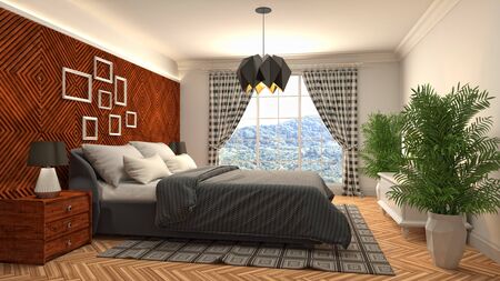 Bedroom interior. Bed. 3d illustration.の写真素材