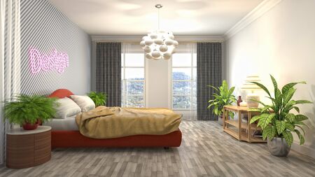 Bedroom interior. Bed. 3d illustration.の写真素材