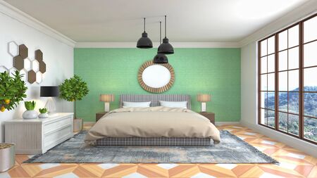 Bedroom interior. Bed. 3d illustration.の写真素材