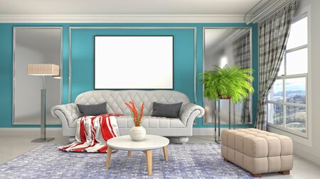 mock up poster frame in interior background. 3D Illustration.