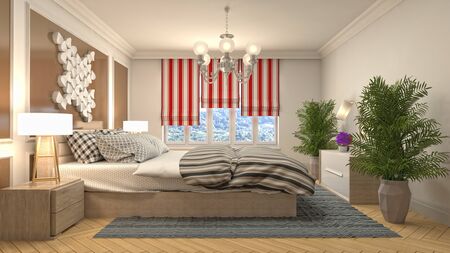 Bedroom interior. Bed. 3d illustration.の写真素材