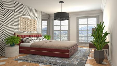 Bedroom interior. Bed. 3d illustration.