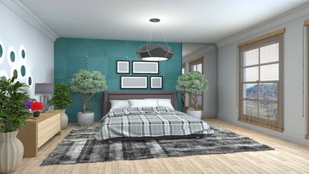 Bedroom interior. Bed. 3d illustration.