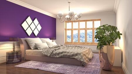 Bedroom interior. Bed. 3d illustration.の写真素材