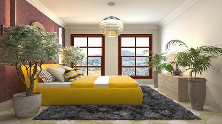 Bedroom interior. Bed. 3d illustration.
