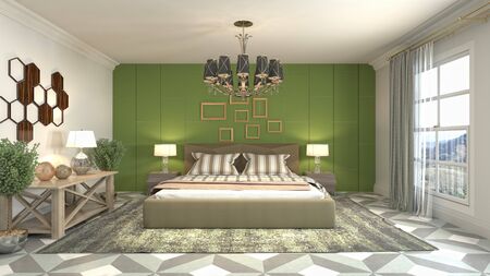 Bedroom interior. Bed. 3d illustration.