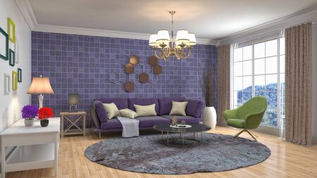 Interior of the living room. 3D illustration.