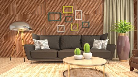 Interior of the living room. 3D illustration.