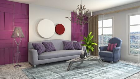 Interior of the living room. 3D illustration.