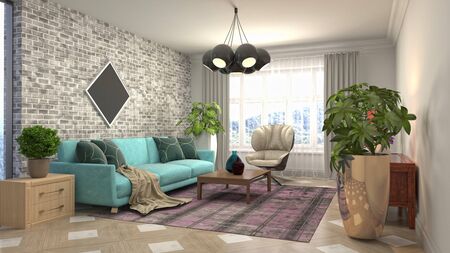 Interior of the living room. 3D illustration.