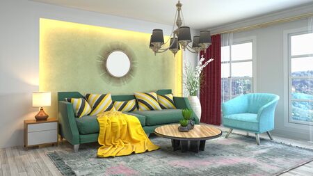 Interior of the living room. 3D illustration.