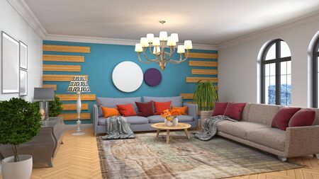 Interior of the living room. 3D illustration.