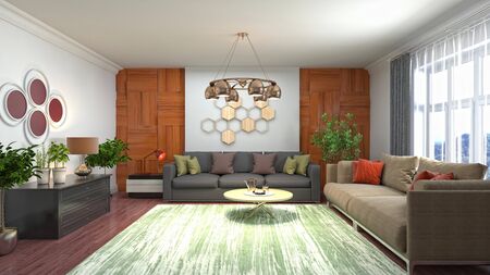 Interior of the living room. 3D illustration.