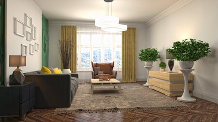 Interior of the living room. 3D illustration.