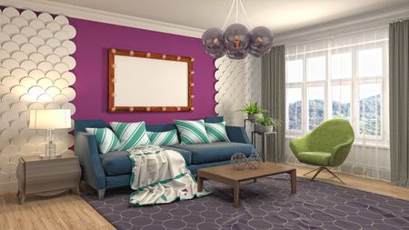 Interior of the living room. 3D illustration.