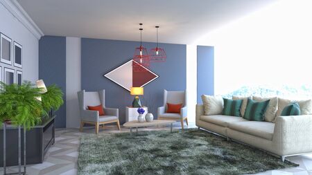 Interior of the living room. 3D illustration.