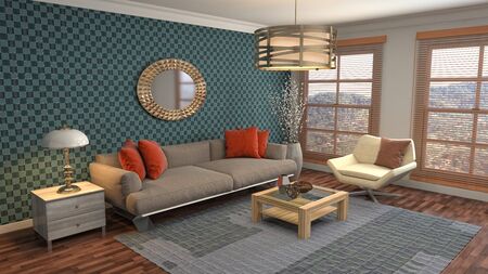 Interior of the living room. 3D illustration.