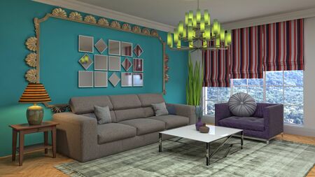 Interior of the living room. 3D illustration.