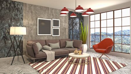 Interior of the living room. 3D illustration.